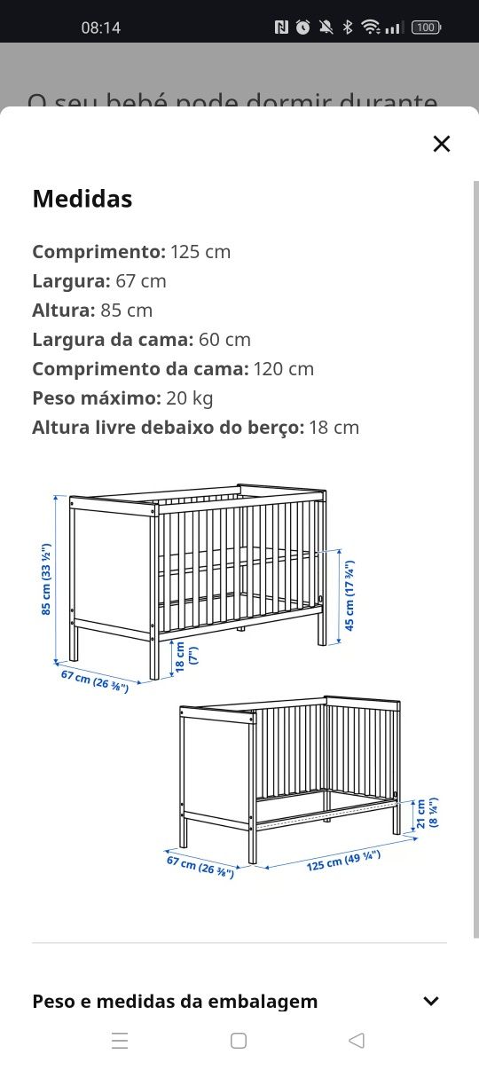 Berço bebe IKEA em ótimo estado