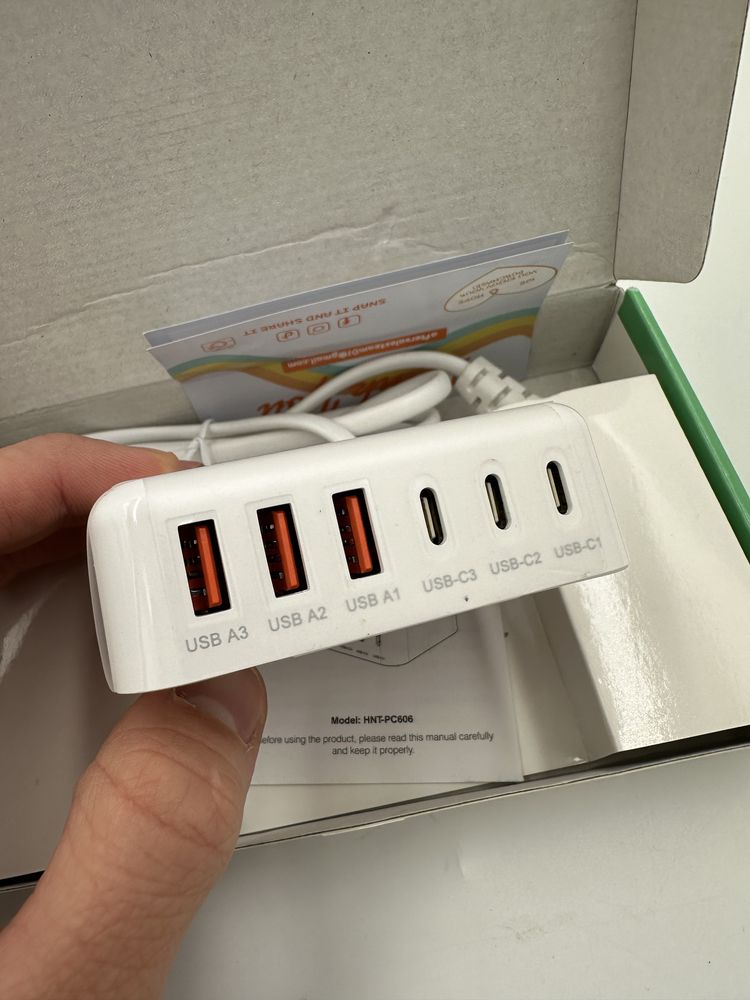 adapter USB C, 6 portów GaN 100 W