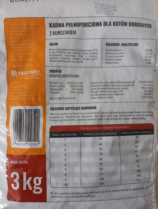 Sucha karma dla kota kurczak 3 kg
