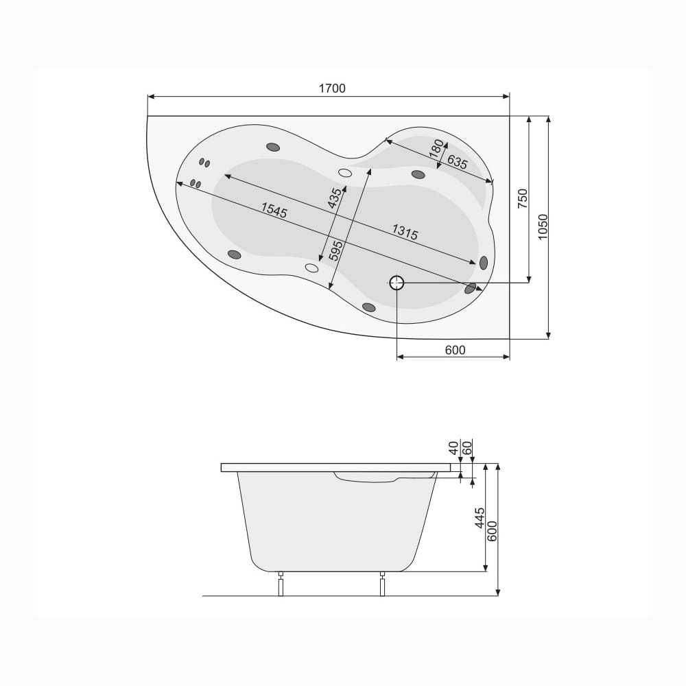 Wanna narożna 170x105 cm prawa Poolspa Mistral