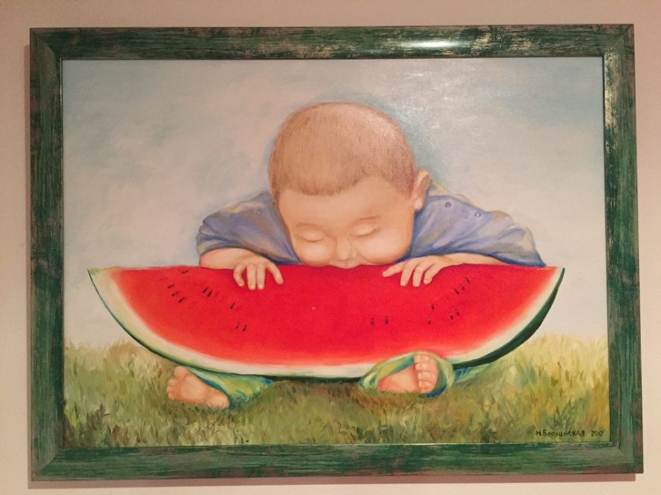 Малыш с арбузом . Картина маслом 60х80см.