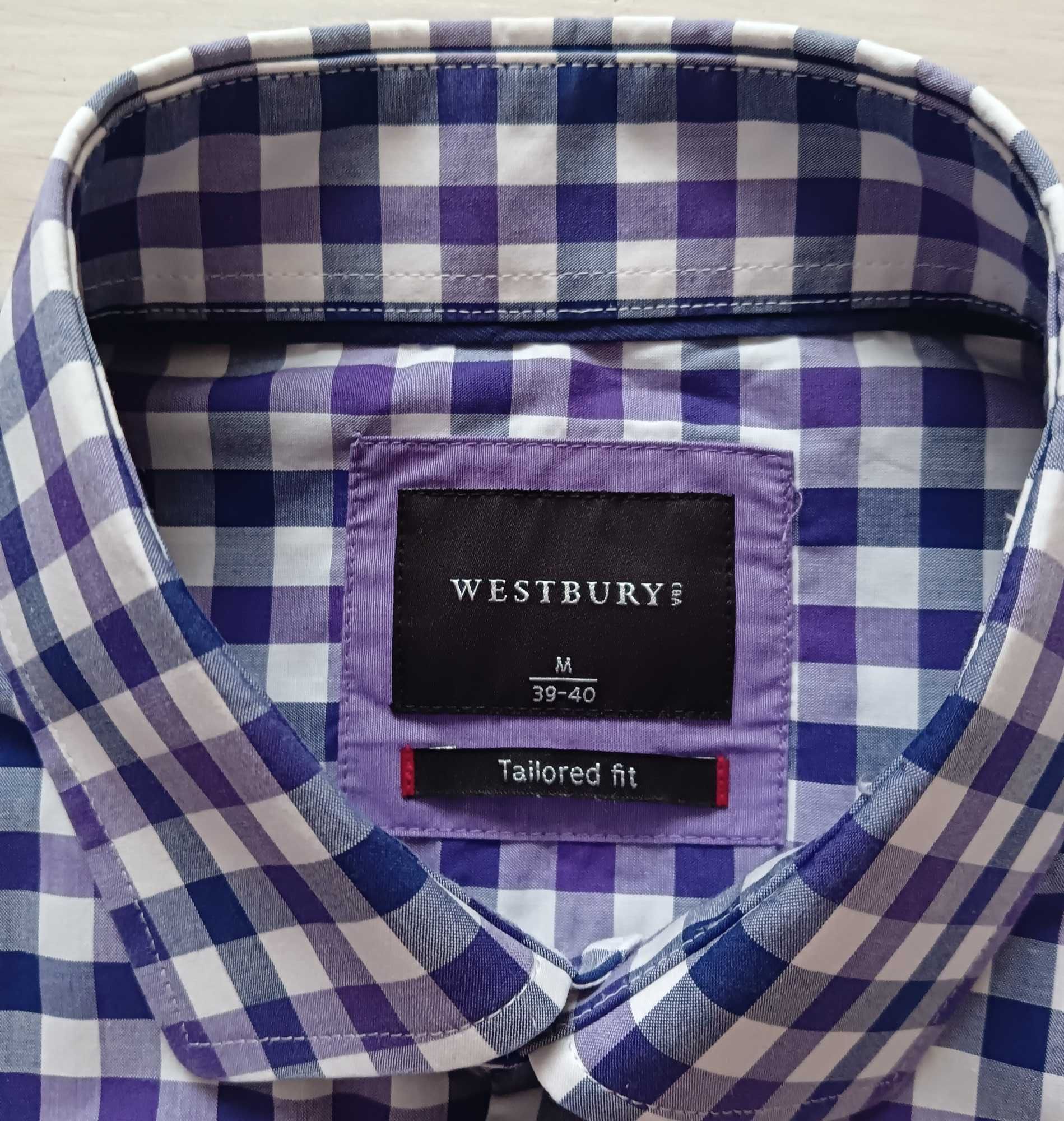 Męska koszula w fioletowo- białą kratę r. M Westbury