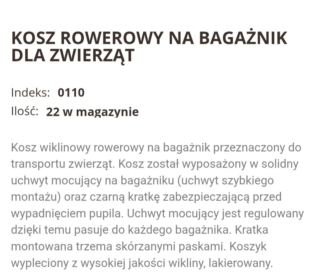 Kosz wiklinowy na rower dla pupila