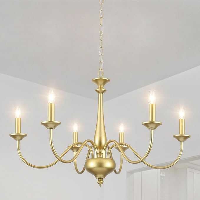 QAREHL Żłoty Żyrandol Vintage z 6 punktami świetlnymi