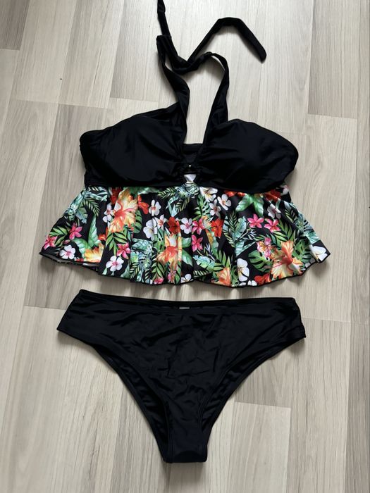 NOWE Sexowne Zmysłowe Tankini Strój kąpielowy  XL czarno-wielokolorowe