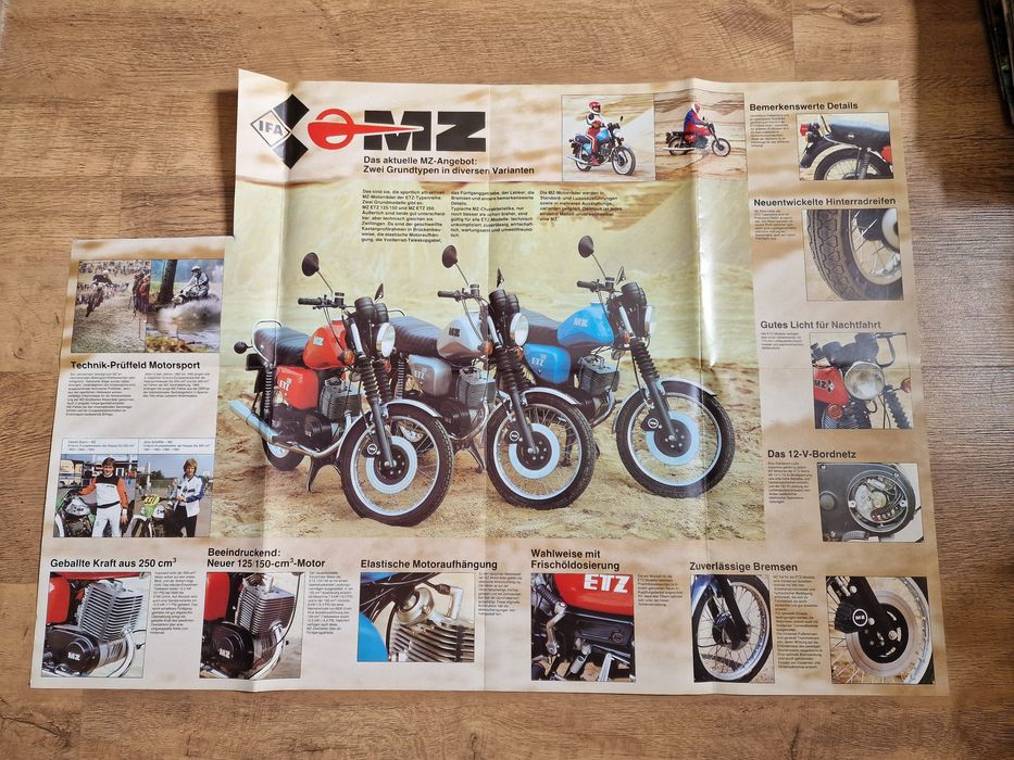 Oryginalny plakat broszura reklamowa motocykli MZ ETZ 125, 150, 250 IF