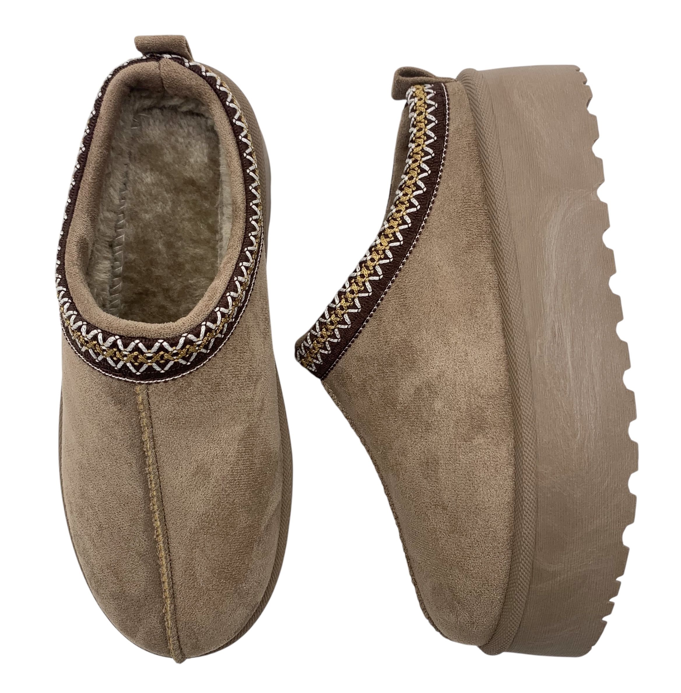 Buty damskie śniegowce wsuwane 40 mukluki kapcie na platformie brązowe