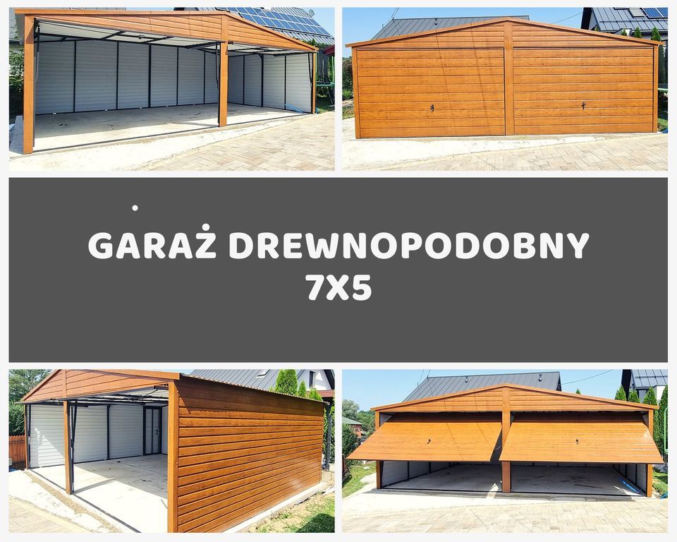 Garaż blaszany drewnopodobny 7x5m dwa stanowiska (dowolne wymiary)