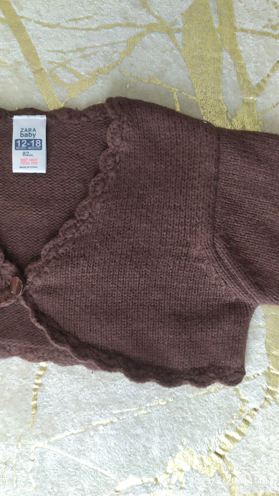 Brązowe dzianinowe bolerko na długi rękaw, r. 82, Zara Baby