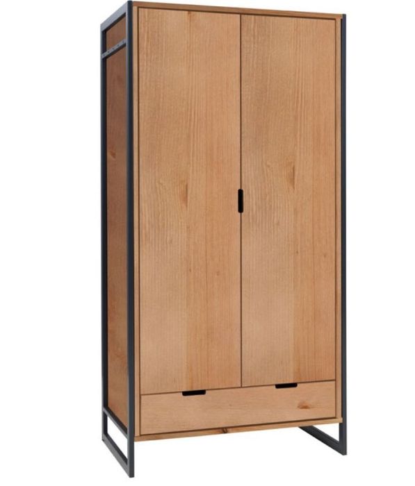 Szafa Loft Wood – sosnowa, wersja z drążkiem i półkami