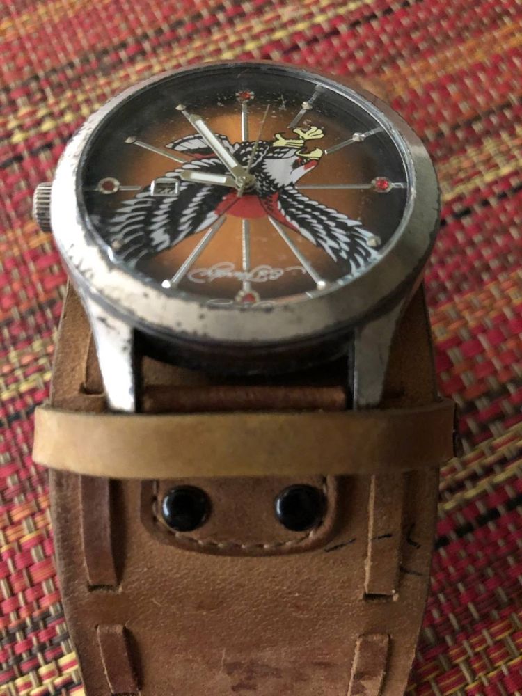 Винтажные часы Ed Hardy, кварц, ремешок 100% кожа