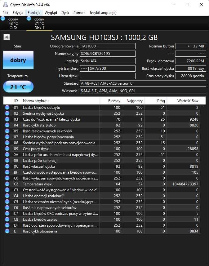 dysk HDD 1tb 3,5" stan dobry