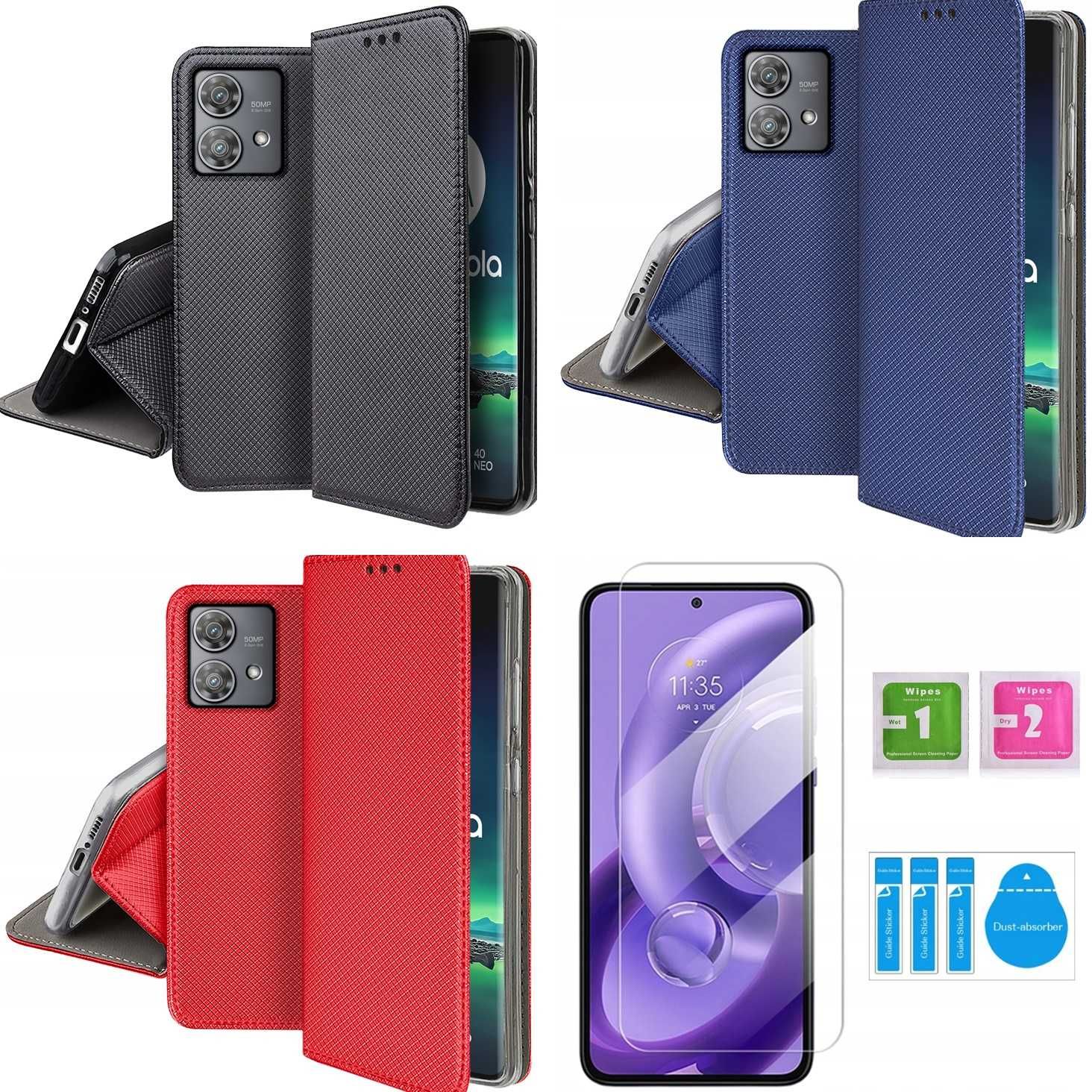 Etui Smart Magnet do Motorola Edge 40 Neo + Szkło Hartowane