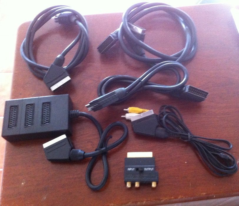 conjunto de cabos tv e video scart 21 pinos