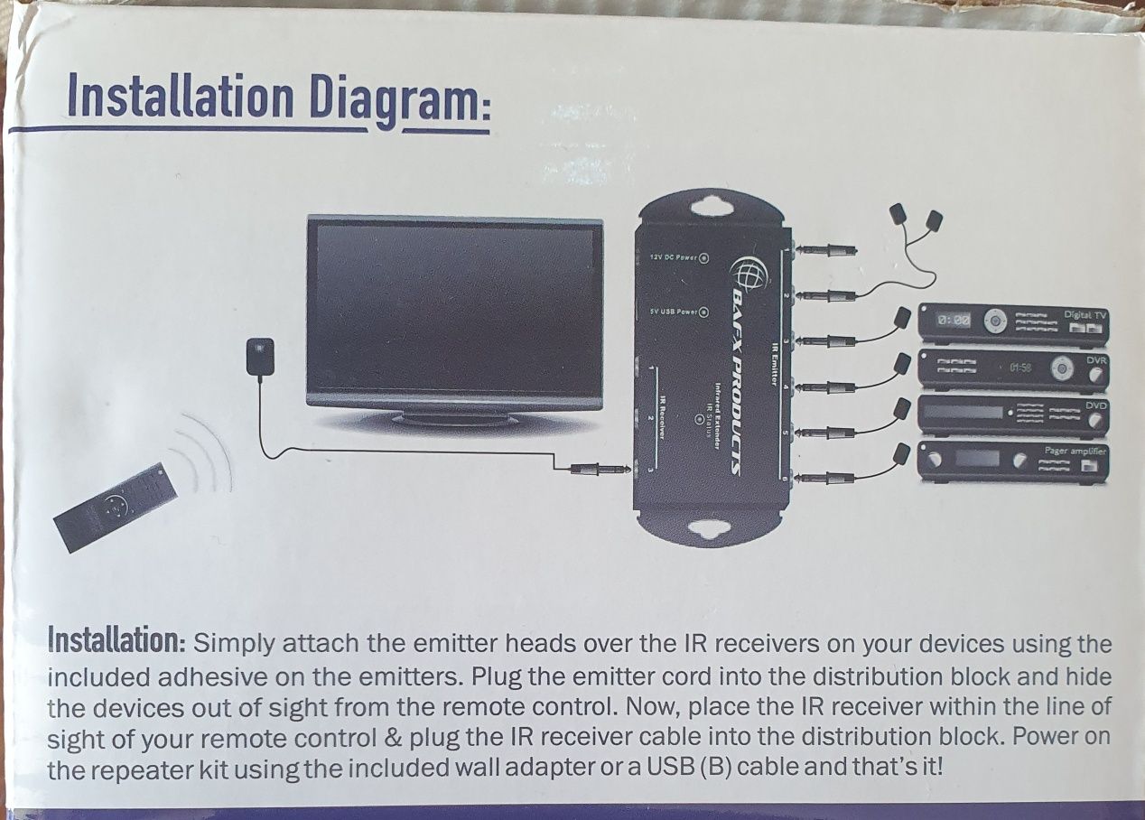 BAFX IR Repeater extender blaster, multi przedłużacz podczerwieni