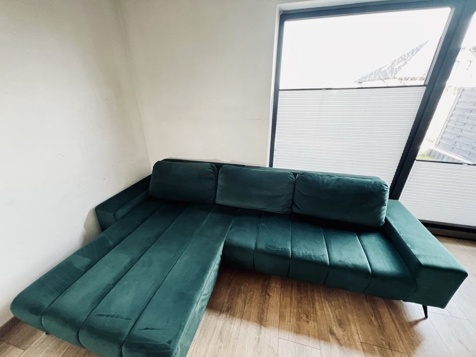 Narożnik butelkowa zieleń VELVET NEW lewy