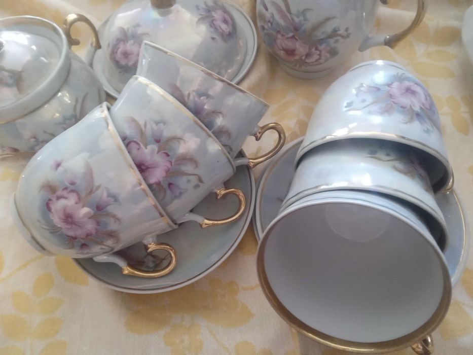 Чайний порцеляновий сервіз Баранівка, перламутр позолота розпис