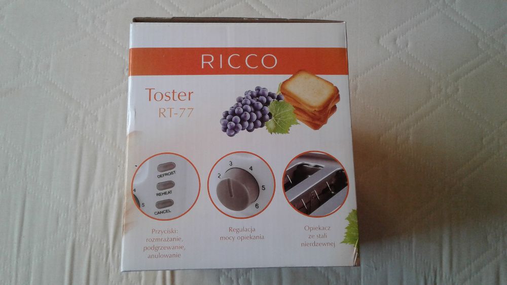 Toster Elektryczny RICCO model RT-77, 750W NOWY