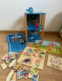 Zestaw drewnianych Montessori zabawek  posterunek policji układanki