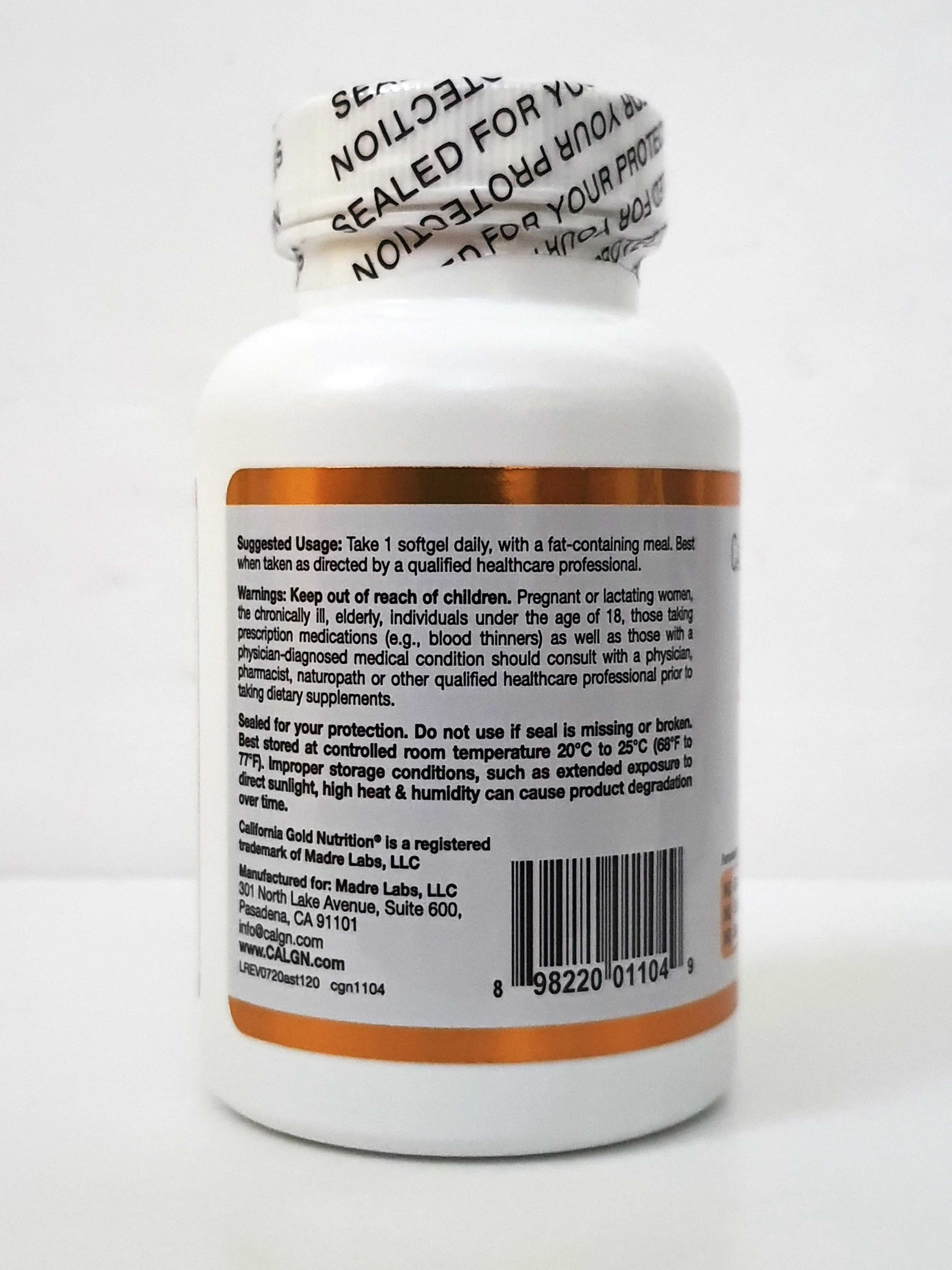 Астаксантин California Gold Nutrition AstaLif, 12 мг, 120 капсул