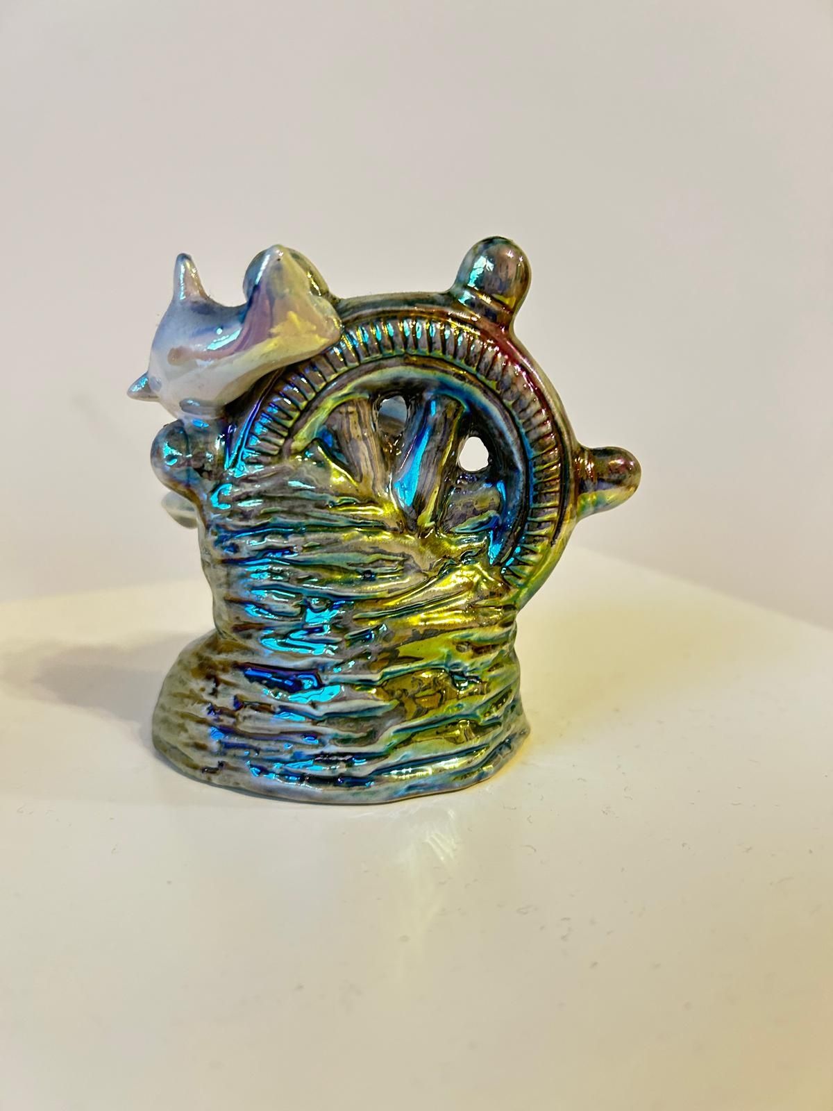 Dekoracja figurka ceramiczna ster delfinki