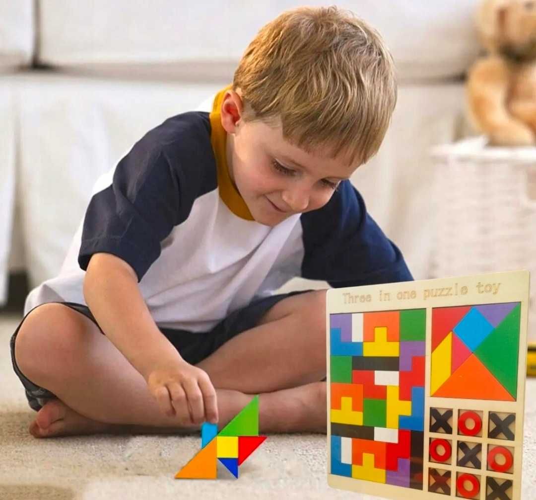Nowa gra logiczna klocki drewniane układanka Tetris tangram 3w1 #140