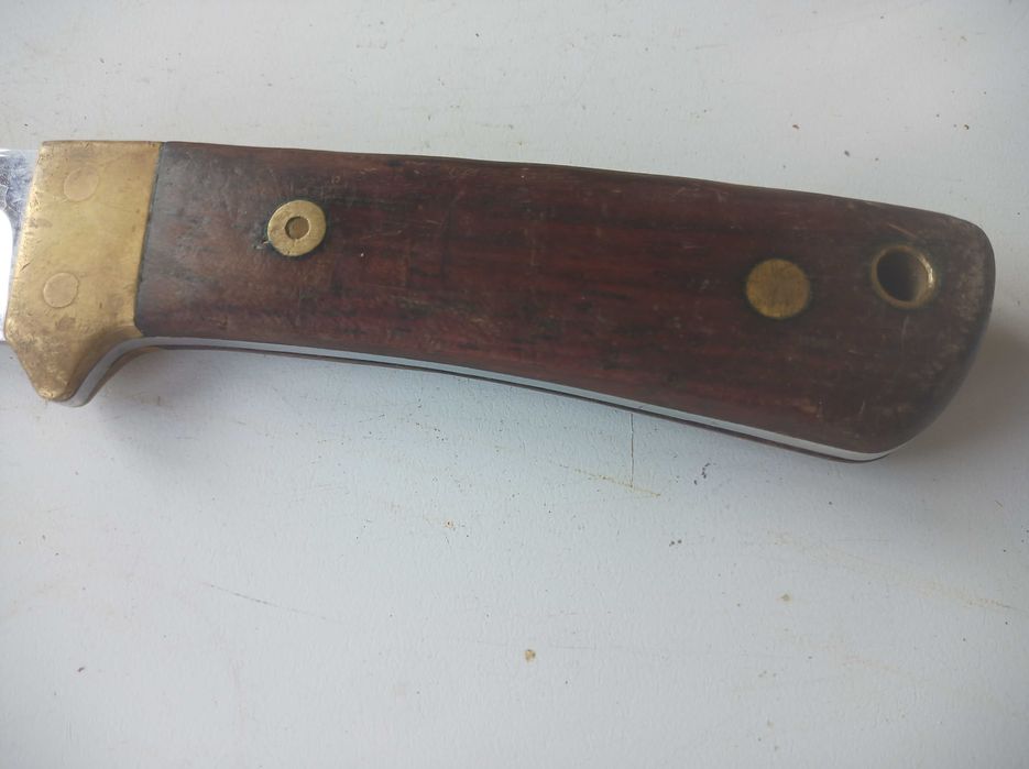 Nóż myśliwski polski Kopromed porządny mocny 22 cm mosiądz drewno