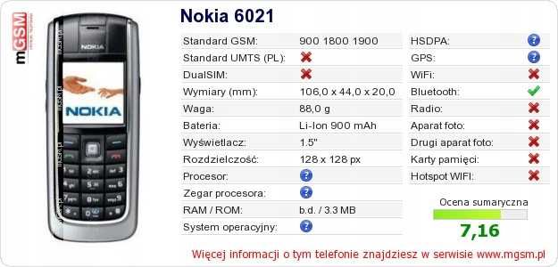 Telefon komórkowy Nokia 6021 w pudełku / 4 MB / 2 MB / Klasyk