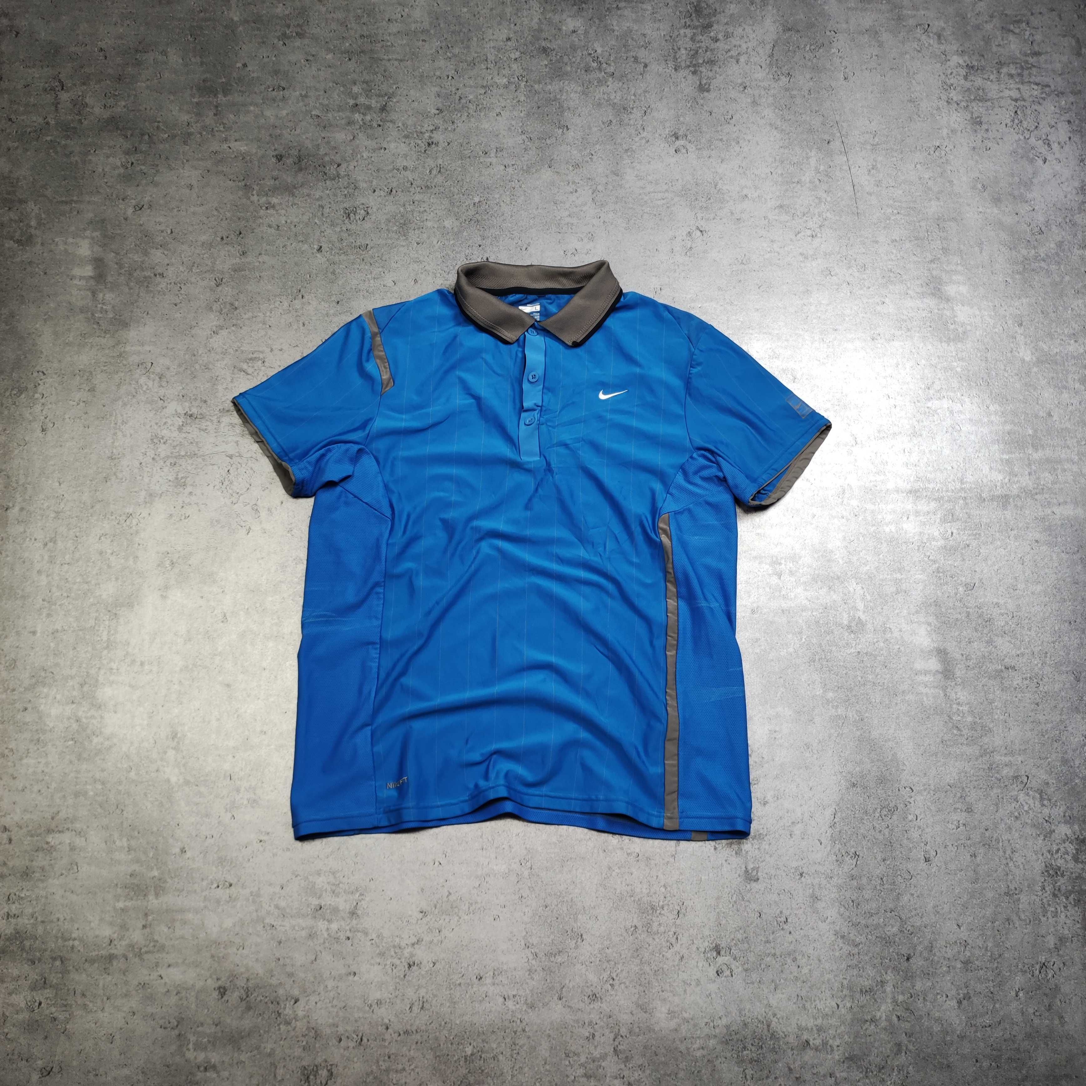 MĘSKA Koszulka Sportowa Granatowa Nike Kołnierzyk Dri-Fit Haft Logo
