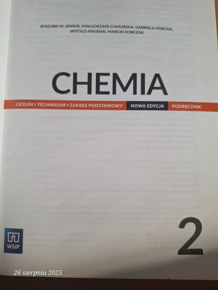 Podręcznik Chemia 2 , zakres podstawowy, WSIP