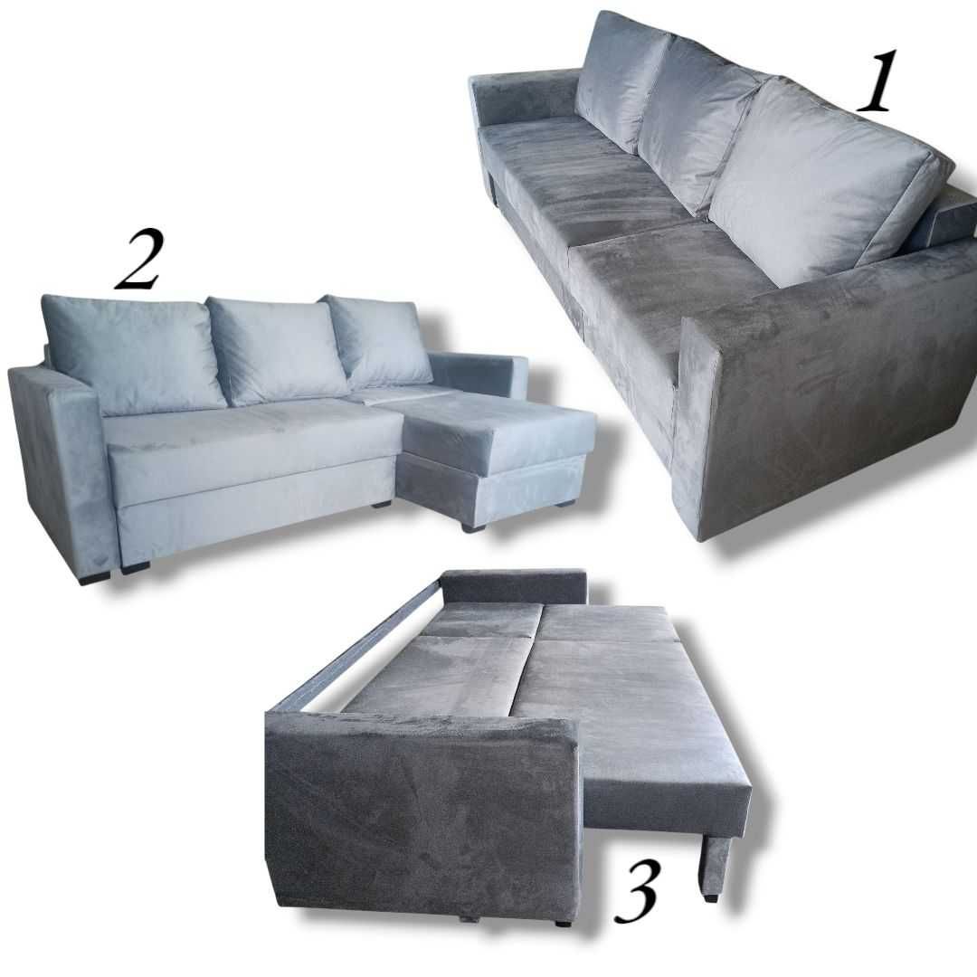 Kanapa 2w1 Narożnik i Sofa rogówka pojemnik funkcja spania