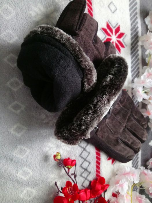 Nowe męskie rekawice zimowe ocieplane zamszowe, ocieplane XL