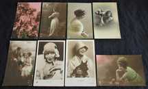 Postais Antigos Coloridos à mão Clara Bow Lois Moran