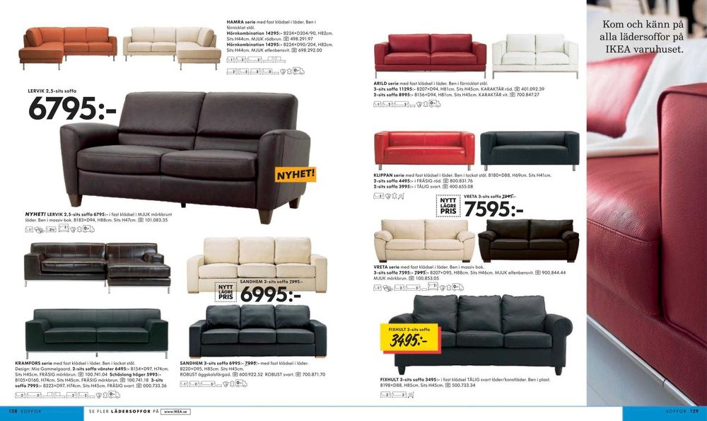 Sofa LERVIK 2.5 IKEA pele genuina