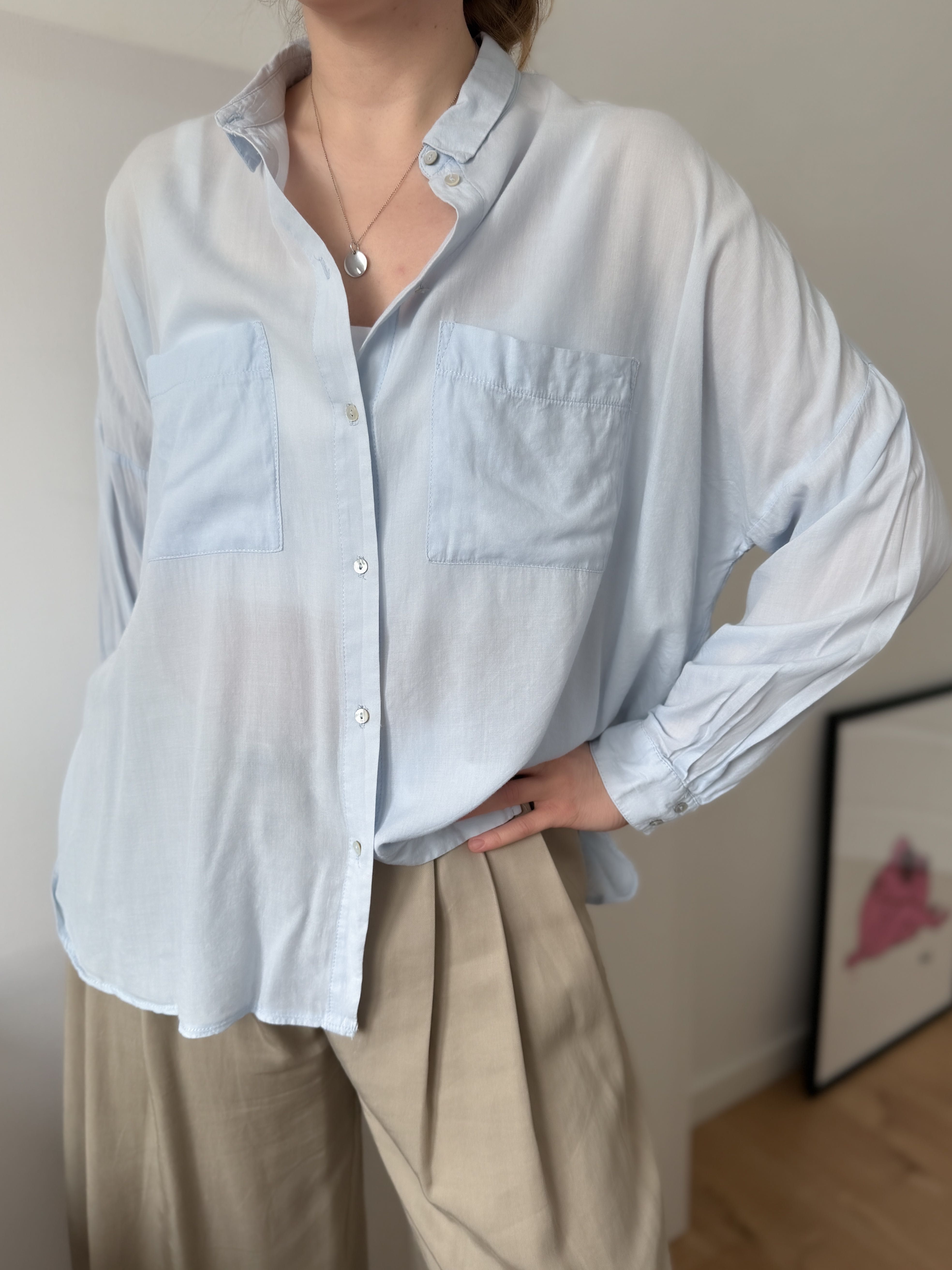 Błękitna koszula oversize H&M bawełniana cienka wiosenna lekka 38 M