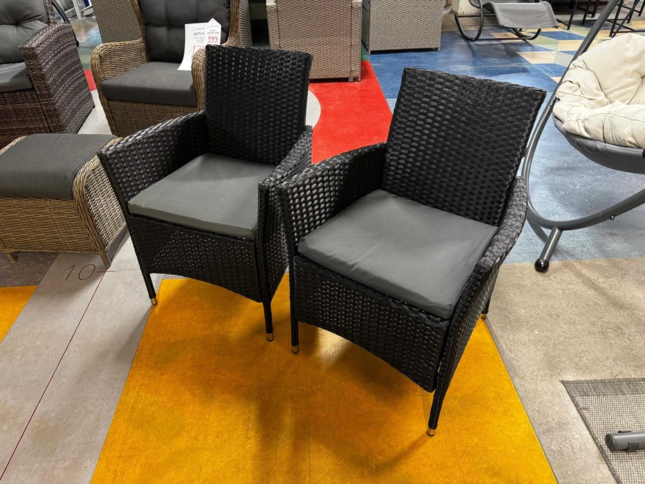 OUTLET! Komplet Krzeseł Ogrodowych Z Technorattanu Czarne Krzesła
