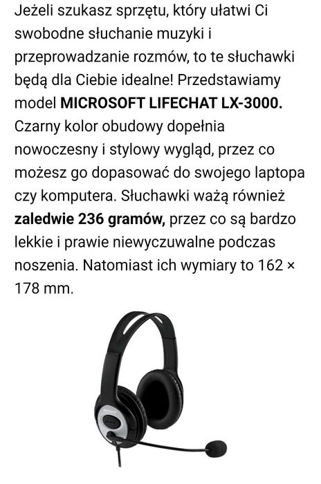 Słuchawki Microsoft LifeChat LX-3000 stan idealny.