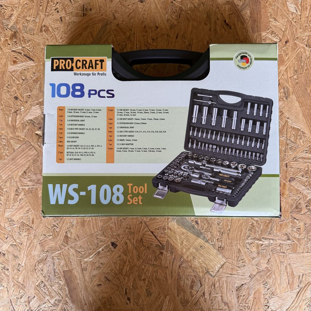Набір торцевих головок з тріскачками і бітами в кейсі Procraft WS-108
