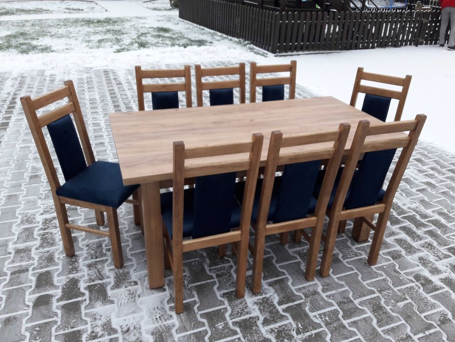 komplet stol 185/244x95 i 8 krzesel craft zloty solidne mocne krzesła