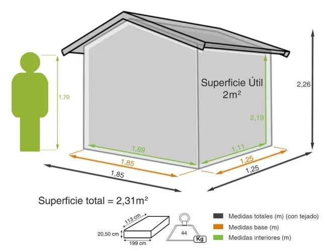 Abrigo de resina NATERIAL LINEUS 1.85X1.25M ÁREA ÚTIL 1.82M²