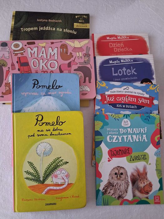 Książki do nauki liter i czytania-Mam oko na litery, Pomelo i inne