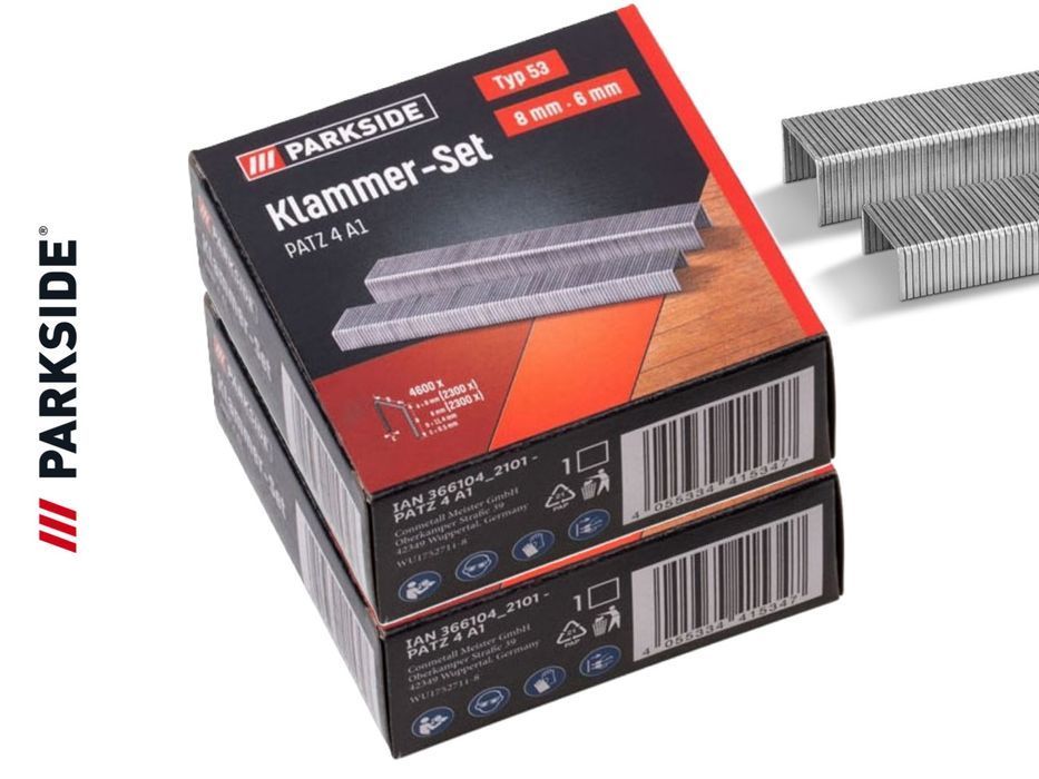Zszywki Parkside, 2 x 4600 sztuk, 8 i 6 mm, Typ 53 Pat 4