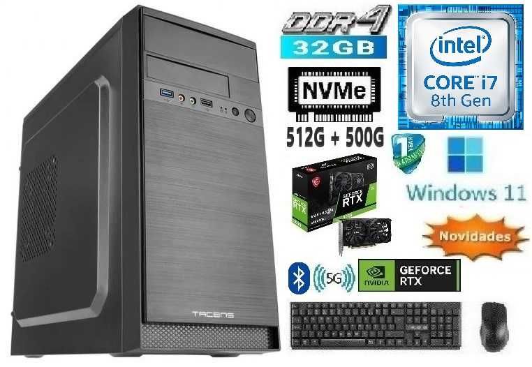 Pç Gamer 8ªG|i7-8700-4.6G|32G|NVMe512G+HDD500G|RTX3050-6G|5G+BT|W11