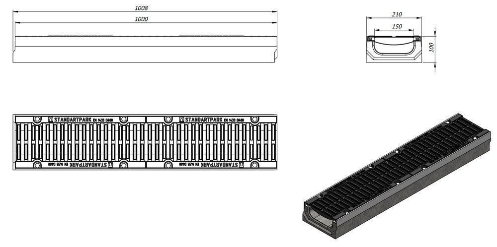 Kanał Odwodnienie Liniowe DN150 H100 D400 10x21x100cm korytko betonowe