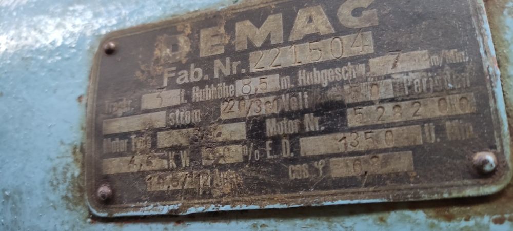 Demag  3t wciągarka,elektrowyciąg, suwnica 8.5 m