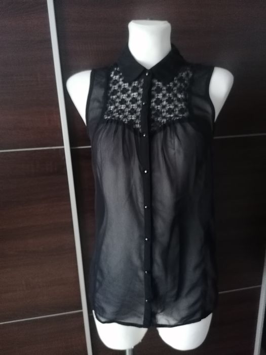 Czarna koszula bluzka koszulowa Only S 36 bez rękawów koronkowa