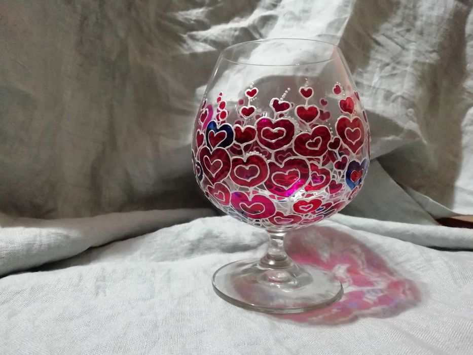 Фужери або бокали "сердечка". Авторський вітражний розпис. Handmade