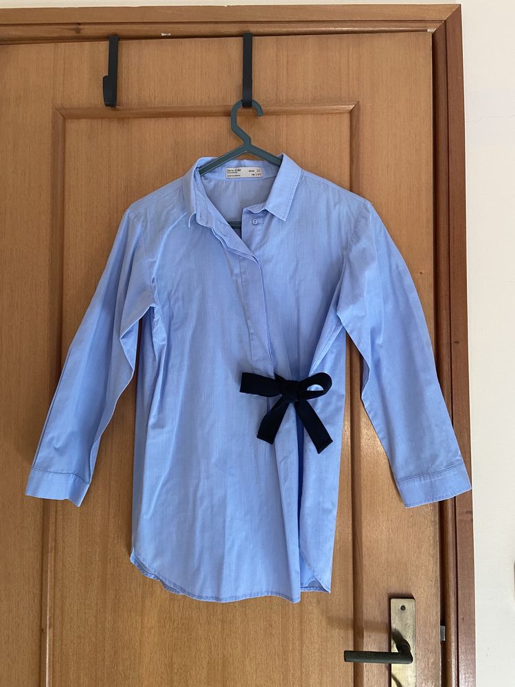 Camisa com laço azul zara