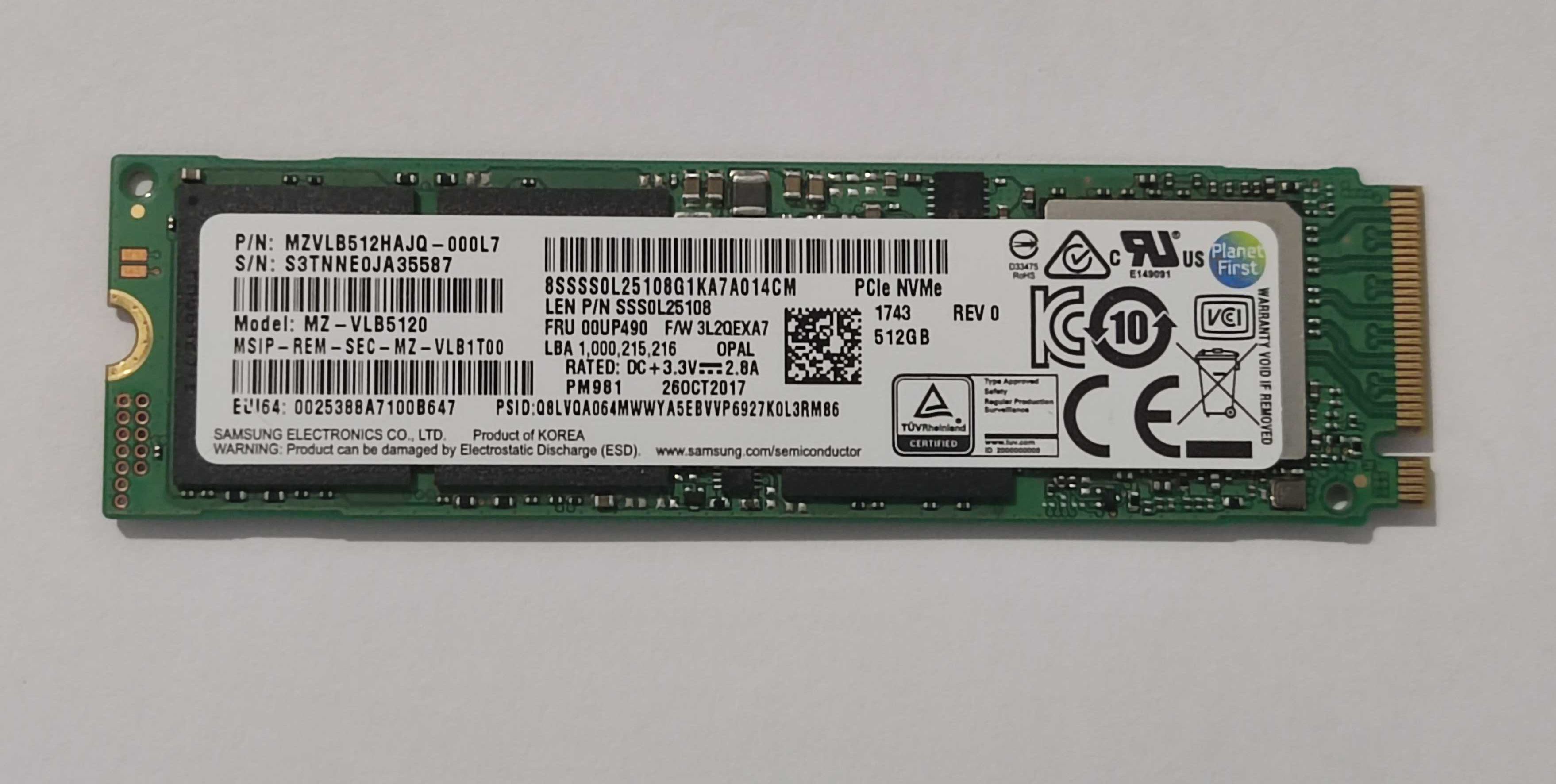 2szt - Dysk m2, SSD NVMe (PCIe) 512GB - Samsung PM981 -2280