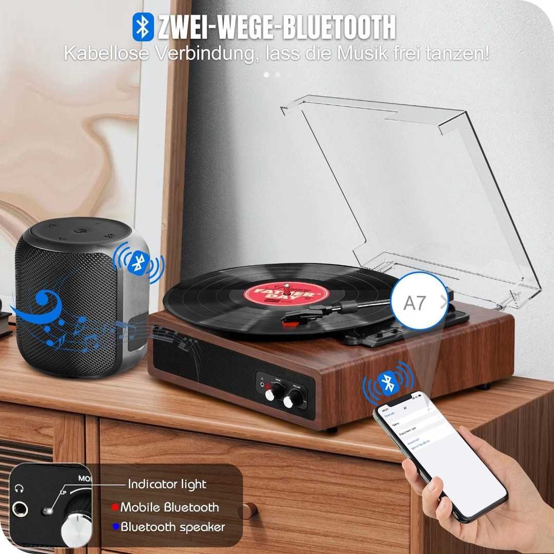 Leitor de Discos de Vinil com Bluetooth com Colunas Integradas